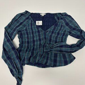 American Eagle -Cropped Plaid - Top LS- Size Women’s Small - NWT